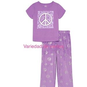 Wonder Nation Girls Short Sleeve Tee and Pants Pajama Set,2-Piece